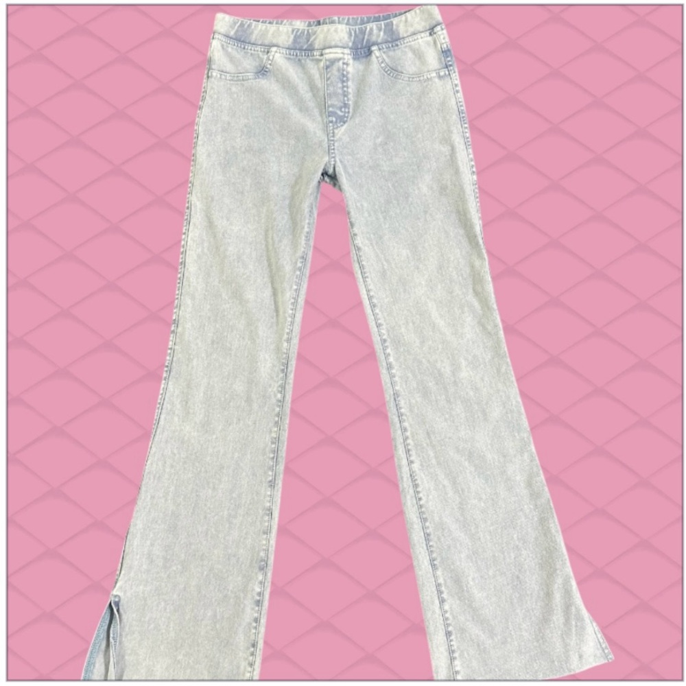 H&M Girl's Light Acid Wash Blue Pull-Up Retro Boho Bell Bottom Jeans - Size 14